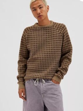 KATIN Men's Patterned Crewneck Sweater - Brown Taupe. Size M